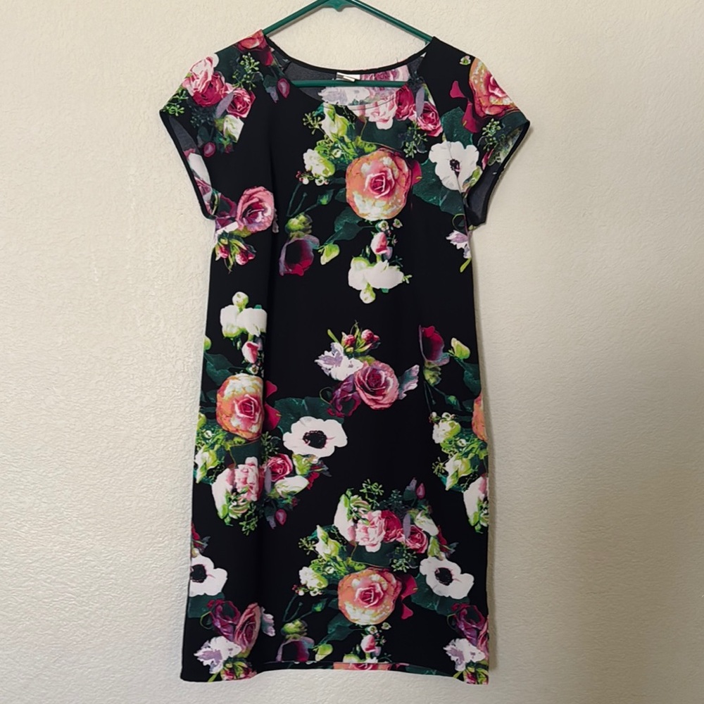 Merona Black Floral Midi Dress